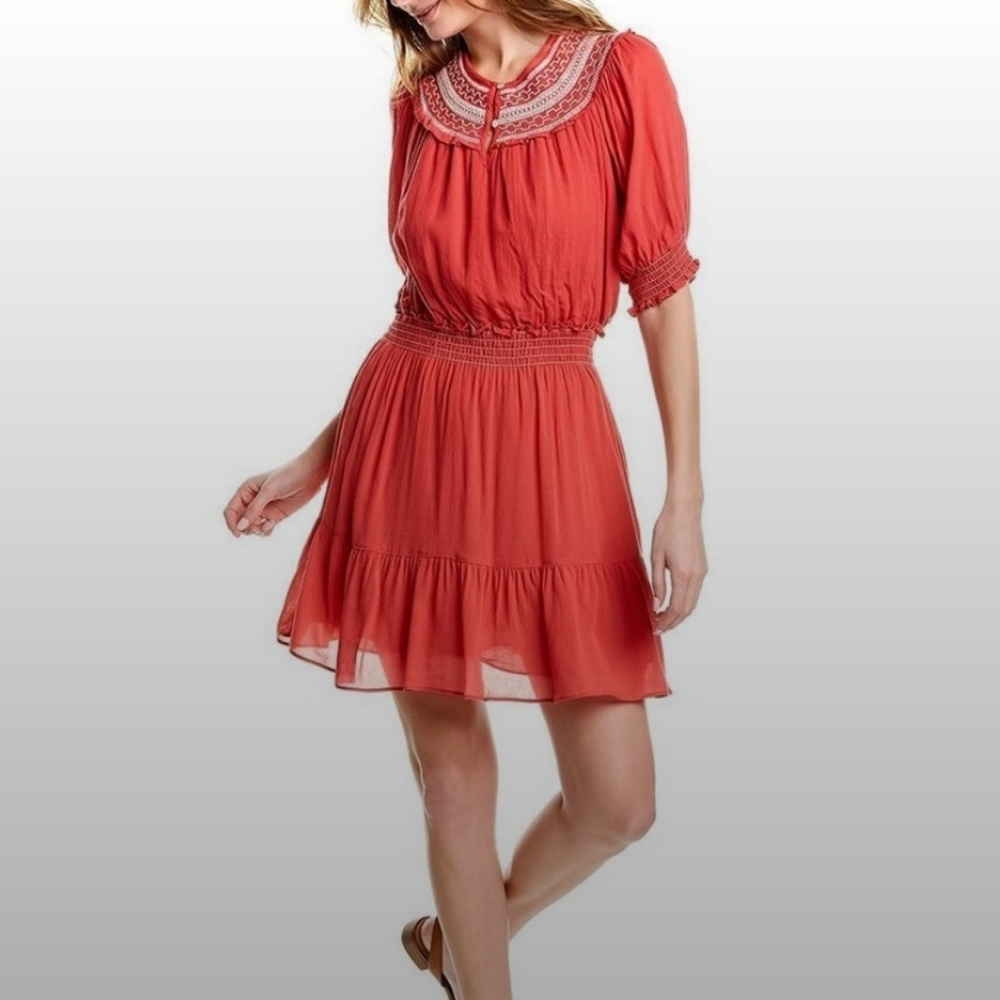 MAX STUDIO Coral smocked dress